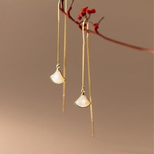 Real 925 Sterling Silver Dangle Earrings for Women Teen Girls Shell Long Chain Korean Drop Earings Aesthetic Party Trend Jewelry