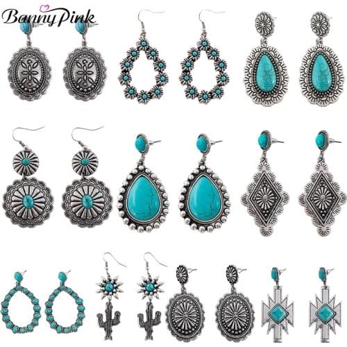 Banny Pink Boho Turquoises Earrings For Women Tribal Carved Stone Statement Earrings Gypsy Earrings Vintage Chandelier Earrings