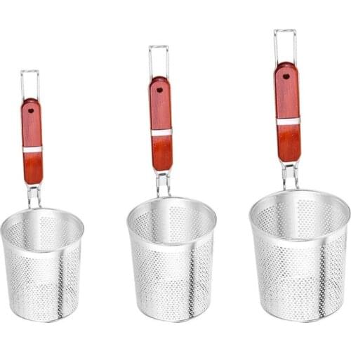 Mesh Pasta Basket with Wooden Handle Stainless Steel Fine Mesh Skimmer Kitchen Cooking Tools for Dumpling Noodle Dropship