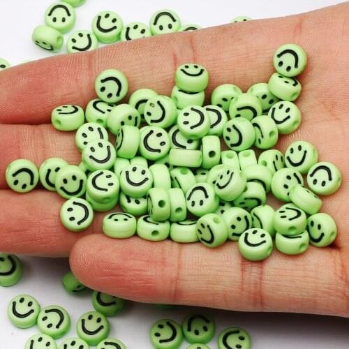4*7mm Mixed Green Smiley Spacer Beads Round Flat Loose Acrylic Beads For Jewelry Making Diy Bracelet Necklace Accessories
