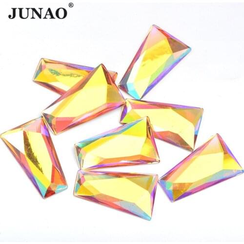 JUNAO 10pcs 13x27x44mm Large Yellow AB Flatback Rhinestone Geometry Crystal Stones Non Sewing Strass for DIY Wedding Decoration
