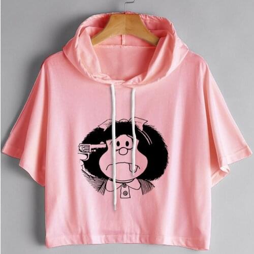 Cute Anime Mafalda Kawaii Cartoon 2021 New Spring Harajuku Women T-shirt Short Sleeve Pink Hooded Tops Female Casual Plus Size