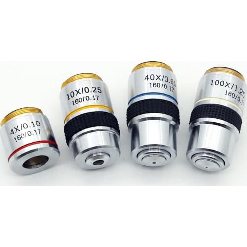 High Quality Microscope Objective 4X 10X 40X 100X Biological Microscope Objectives Lens Achromatic lens Accessories