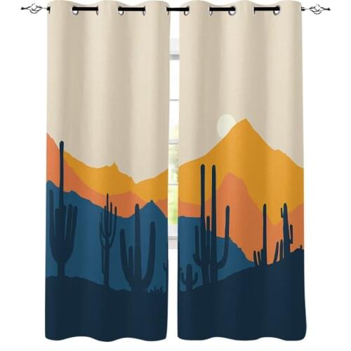 Cartoon Mountains Cactus Desert Sun Blackout Curtains For Bedroom Blinds Drapes Window Curtains For Living Room High Shading