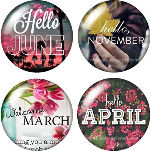 Hello January Month March April 10pcs mixed 12mm/16mm/18mm/25mm Round photo glass cabochon demo flat back Making findings ZB0948