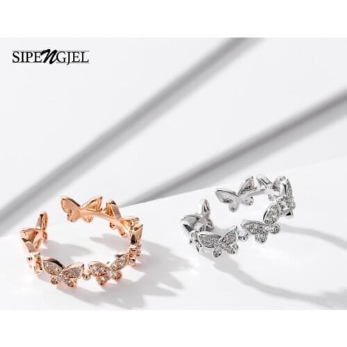 Fashion Rose Gold Dancing Moving Butterfly Rings Insect Open Adjustable Finger Rings For Women Girls Wedding Jewelery 2020