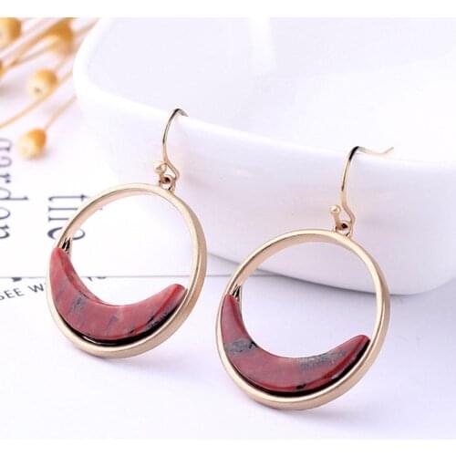 New Fashion For Womens Solid Color Semi-Precious Stones Earrings Temperament Round Red Earrings For Women Wild Earrings