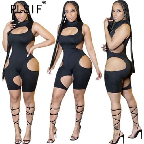 Women Black Jumpsuit Summer Hollow Bandage Romper Woman Jumpsuit Summer Overalls