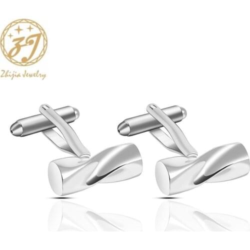 Zhijia top brand jewelry accessories spiral cufflinks silver color high quality copper alloy mens cuff links gifts