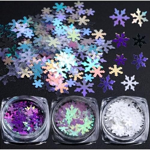 1 Box Holographic Xmas Snowflakes Nail Sequins Flakes 3D Nail Art Glitter Laser AB Silver Paillette Manicure Decorations SADX/XX
