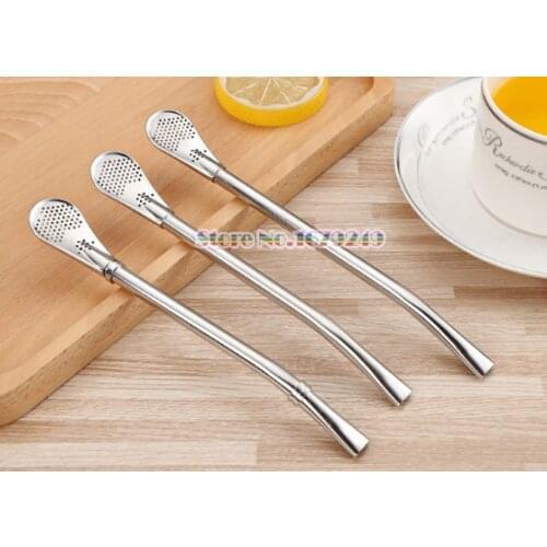 100pcs 15.8cm 304 Stainless Steel Reusable Yerba Mate Straw Coffee Juice Lemon Filtering Spoon Bombilla Straw Filter