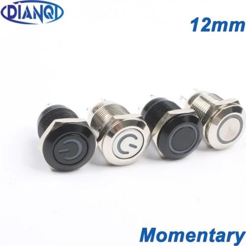 12mm Ring LED Waterproof Momentary Metal Push Button Switch LED Light Shine Car Horn Auto Reset