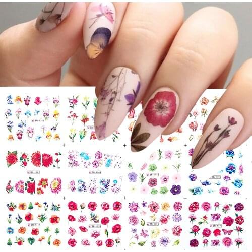 12pcs Blooming flowers Nail Water Decal Sticker Full Wraps Tips DIY Transfer Slider Foil Nail Art Decoration Manicure