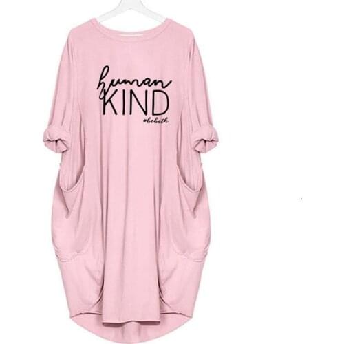 2019 Fashion Pocket Human KIND Letters Print T-Shirt For Women Top Tshirt Women Harajuku Funny Femme Camiseta Wonder
