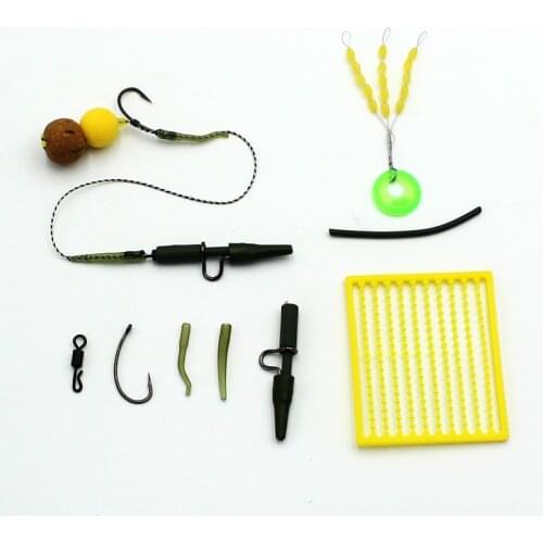 28Pcs Carp Fishing Hook Hair Rig Set Tackle Accessories Kit Rig Buffer Sleeve Bead Connecter Ring Fishing Swivel Boilies Stopper