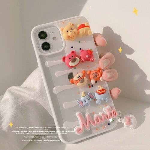 3D Cartoon Bear Elephant Phone Case for iPhone 12 Pro Max 11 Pro Max SE2020 7 8 Plus 12 mini XS MAX XR Soft Silicone Phone Cover