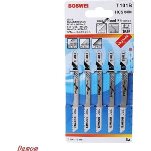 5 Pcs T101B HCS 100mm Jigsaw Blade Clean For Wood T-Shank Jig Saw Blades