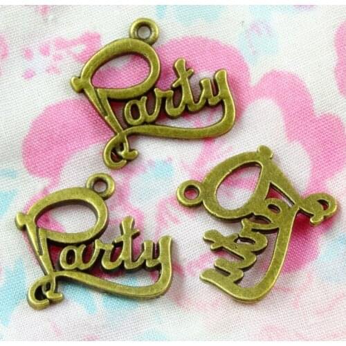 60pcs 18.5*20.5MM Antique Bronze Plated Word Party Charms Pendants For Jewelry Making Handmade Jewelry accessories