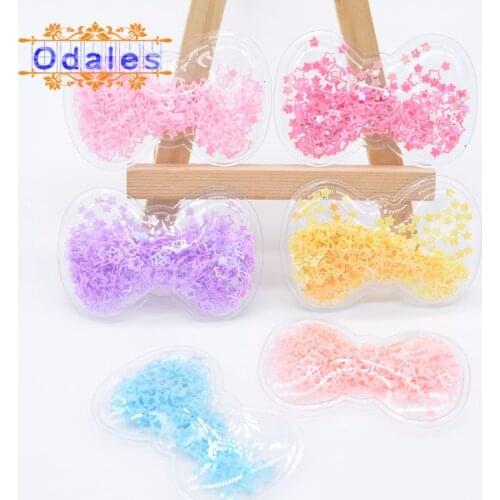 12Pcs Transparent Leather & Sequin Bow Tie Appliques DIY Decoration Crafts Hollow Star Bow Patches Hair Clip Accessories