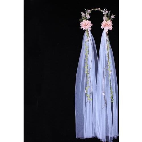 Baroque Romantic Flower Crown Garland White Veil Hairbands Handmade Beach Wedding Bridal Headdress Hair Accessories Wholesale