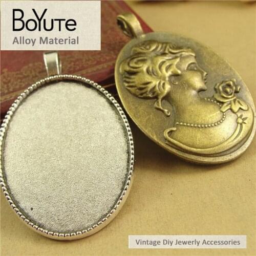 BoYuTe (10 Pieces/Lot) 40*30MM Cabochon Base Antique Bronze Silver Plated Metal Tray Pendant Diy Jewelry Materials