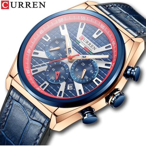 CURREN New Watch for Men Top Brand Luxury Military Leather Chronograph Wristwatch Waterproof Quartz Male Clock Relogio Masculino