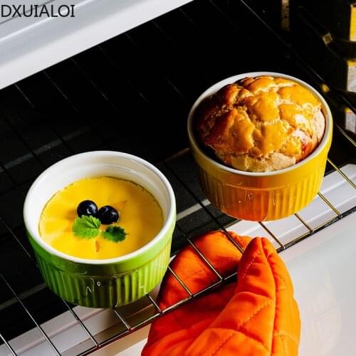 DXUIALO Simple Creative Baking Bowl Dessert Pudding Bowl Double Skin Milk Steamed Egg Cup Oven Baking Ceramic Tableware