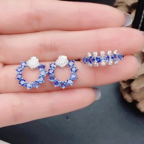 Jewelry Natural Sapphire Earings and Ring 925 Sterling Silver Jewelry Set Indian Jewelry Earrings for Women