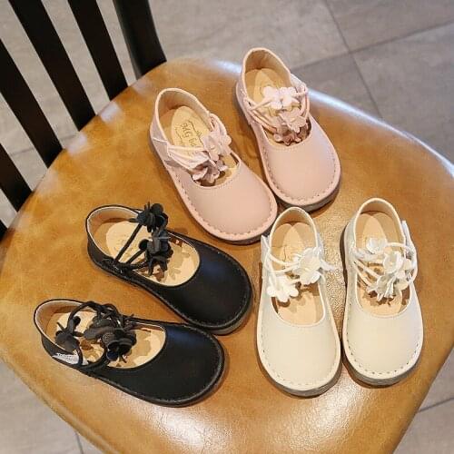 Girls Leather Shoes Floral Flats 2021 Spring Childrens Flowers Dress Shoes For Party Wedding Soft Sweet Princess Little Kids
