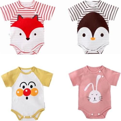 Summer Newborns Toddlers Boys Girls Rompers Short Sleeve Cartoon Animal Cotton Triangle Onesies Baby Clothing Free Shippingi