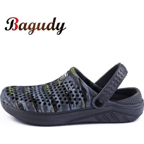 Summer Men Rubber Slippers Breathable Non-slip Outdoor Beach Sandals Shoes Mens Water Trekking Sandals Camouflage Shoes size 45