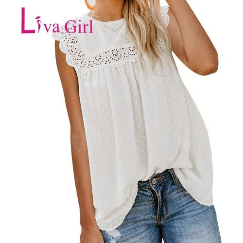 LIVA GIRL Summer Round Neck Lace Crochet Pompom Vest Shirt Tops Woman 2021 Sleeveless Plus Size Loose Tank Female Solid Clothes