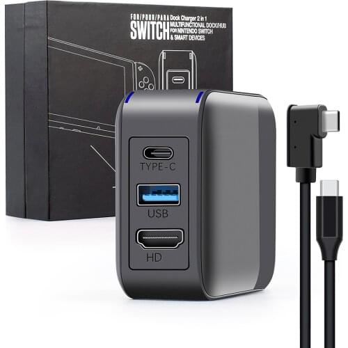 2 in 1 Multifunctional Charging Docking Station LED USB 3.1 AC Adapter With 65W HD Type-C Cable For Nintendo Switch / IPAD Pro