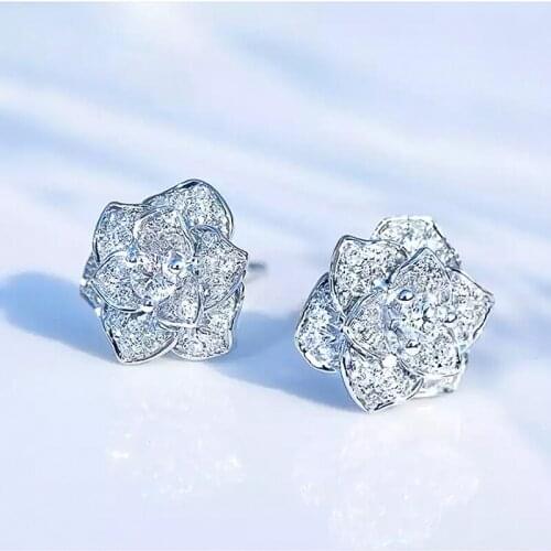 Fashion Shiny Cubic Zircon Flower Stud Earring for Women S925 Silver Delicate Anniversary Gift Lady Stylish Accessories Ear Ring