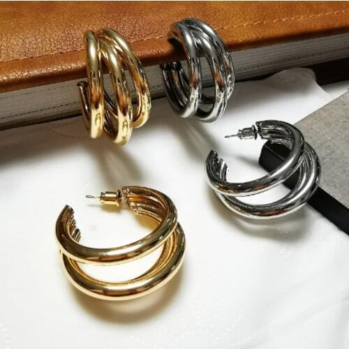 New Fashion Exaggerated Large Ear Rings Western Style Personality Cold Wind Three Layers Large Circle Earrings For Women Female