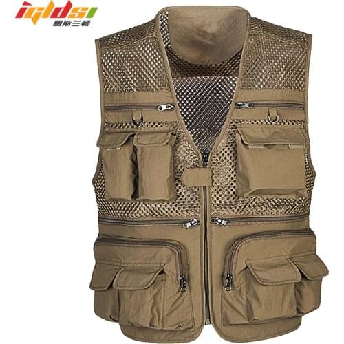 Mens Summer Photographer Waistcoat Mesh Work Sleeveless Jacket Unloading Tactical Vest Coat Fashion Tool Many Pocket Vest Male