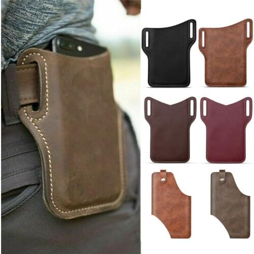 Men Cell Phone Belt Pack Bag Loop Waist Holster Pouch Holster Case Leather Retro Camping Bags Mobile Phone Pouch Bum Bag