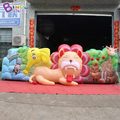 Customized 6 meters wide inflatable 3d tv background wall decoration airblown lion background wall for decoration toys