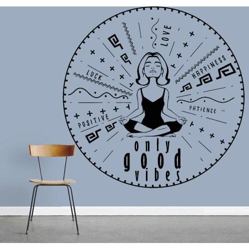 Meditation Wall Stickers For Living Room Only Good Vibes Yoga Vinyl Wall Decal Decor Yogo Studio Classroom Decoration W592