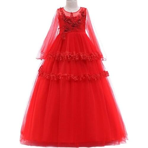 Girl Party Dress Kids 5-14 Years Old Long Sleeve Wedding Girl Dress Elegant Pageant Formal Gown Teen Princess Dresses for Girls