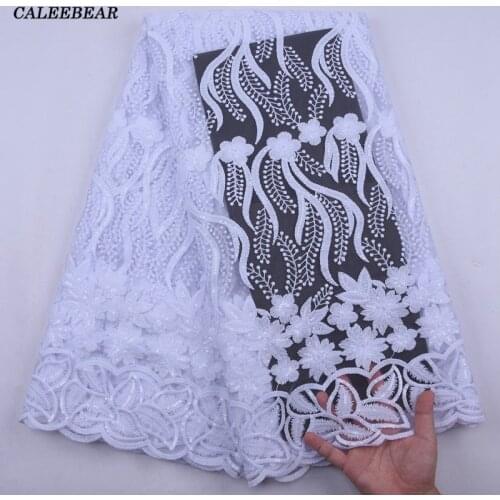 New Pure White African Lace Fabric 2021 High Quality Sequins French Tulle Lace Fabric Nigerian Lace Fabric For Party Dress S2152