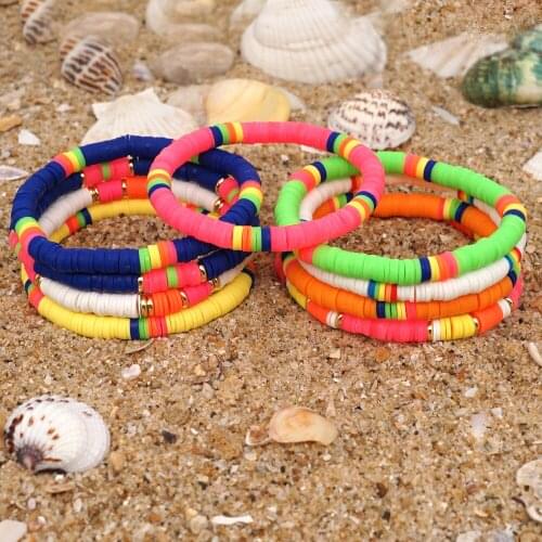 2021 New Multicolor Soft Pottery Bracelets For Women Bohemia Fashion Vintage Beaded Chain Bracelet Boho Beach Jewelry Girl Gift