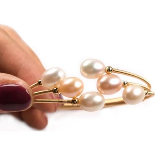 New Style Fashion Freshwater Pearl 7-8 Mm Copper Bracelet Charms For Elegant Women Love Romantic Gift