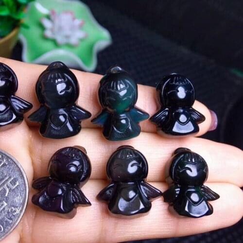 New products natural polished rainbow obsidian angel pendant crystal carving healing stones