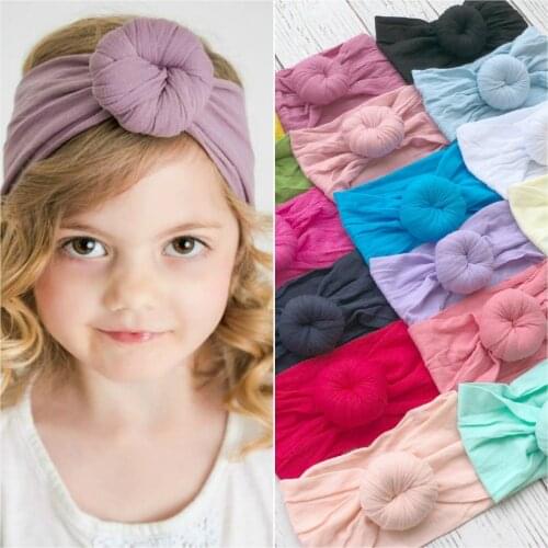 Wholesale Newborn Kids Handmade Soft Nylon Headbands Hair Bow Headband Children Girls bun top knots Headband Headwear 18pc/lot
