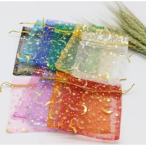 Jewelry gift Star-moon pouch size 9x12cm colorful special design organza package bronzed wedding gift candy jewelry packaging
