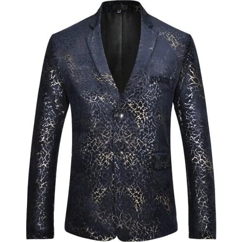 Luxury Mens Black Bronzing Blazer Jacket Single Breasted Notched Lapel Dress Blazer Men Wedding Party Stage Show Costume Homme