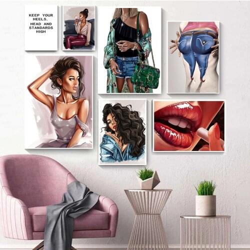 Modern Fashion Sexy Woman Picture Abstract Canvas Painting of Home Decor Girls' Bedroom and Dormitory Cafe Art Wall Decor Poster
