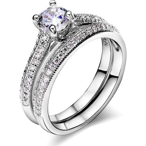 TONGKWOK Brand Real AAA Zirconia Micro Inlays Fashion Double Ring For Women Valentine Gift Hot Sales TK10345w