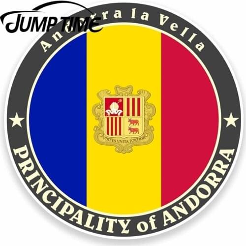 Jump Time for Andorra la Vella Flag Vinyl Sticker Laptop Car Travel Luggage Ski Decal Rear Windshield Waterproof Car Accessories